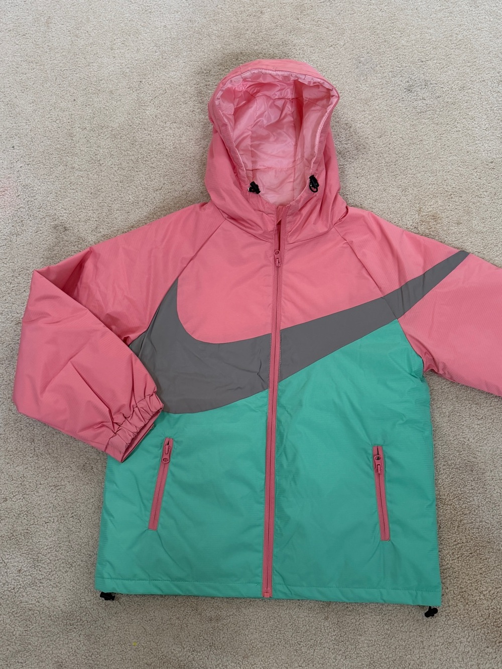 Kids Colorblock Hooded Winter Jacket - Pink & Mint Size 160